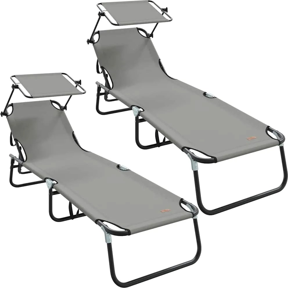 vidaXL Șezlong pliabil 2 pcs Gri 190 x 57 x 81 cm oxford