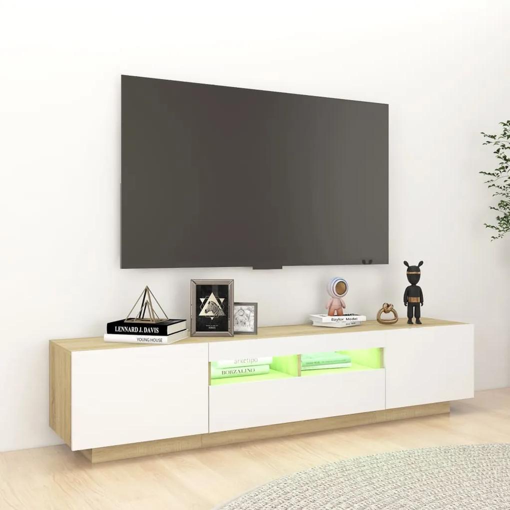 Comoda TV cu lumini LED, alb si stejar sonoma, 180x35x40 cm alb si stejar sonoma, 1