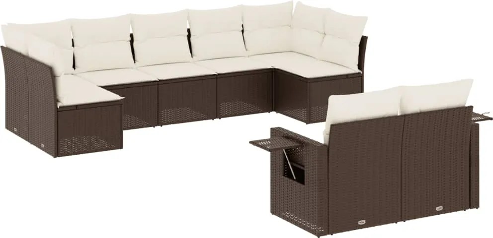 vidaXL Set canapele de grădină cu perne, 9 piese, maro, poliratan