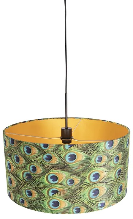 Lampă suspendată cu abajur din catifea turcoaz cu auriu 50 cm - Combi