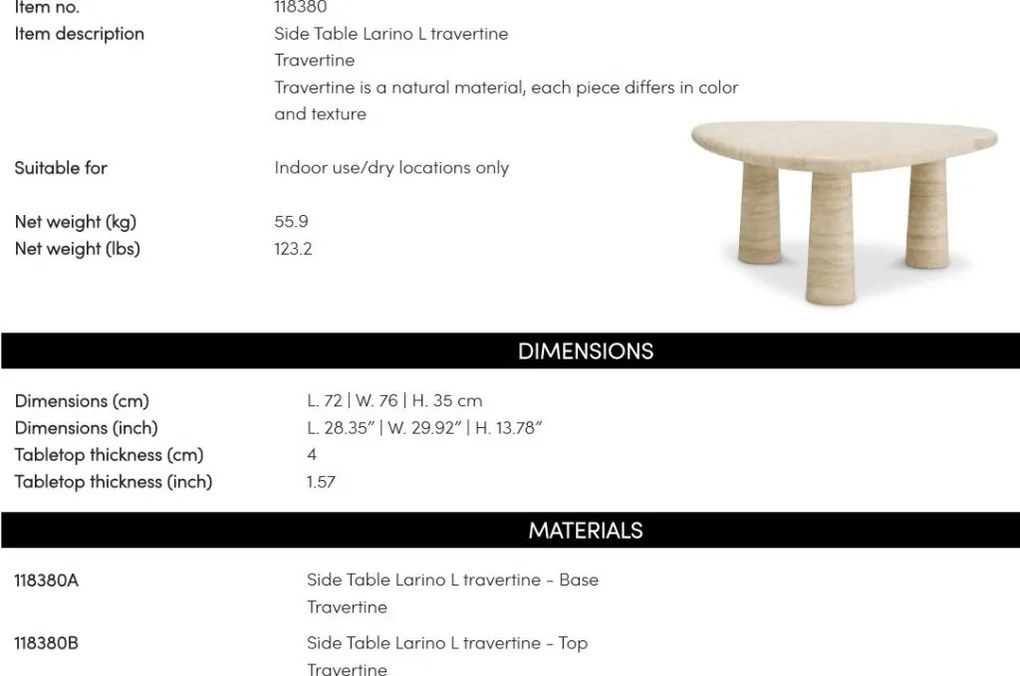 Masuta realizata manual din travertin Larino L