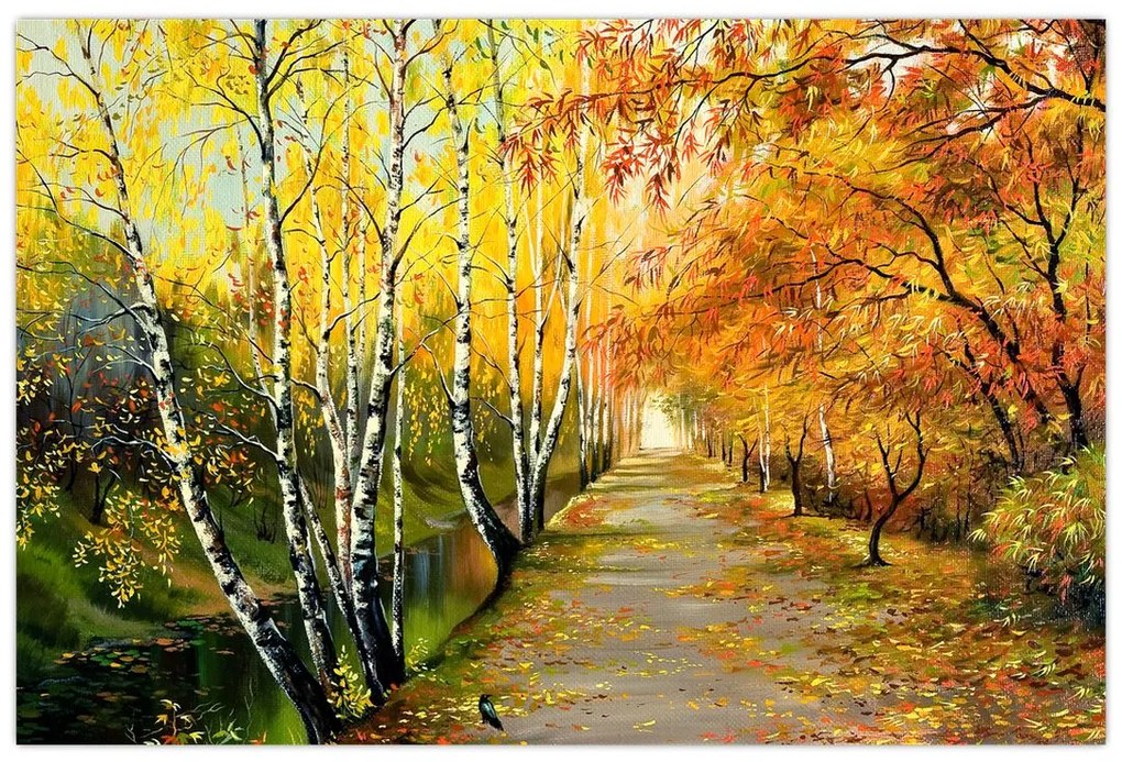 Tablou - Alee romantică de-a lungul apei, pictură în ulei (90x60 cm)