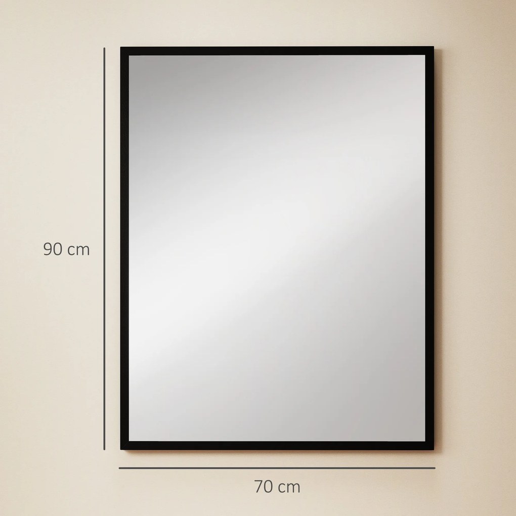 HOMCOM Oglindă de Perete din Sticlă și MDF, cu Cârlige, 70 x 90 cm, Negru | Aosom Romania