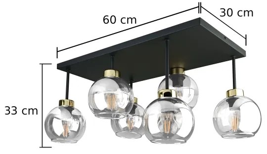 Lustră aplicată NESSA 6xE27/60W/230V negru/auriu/transparent