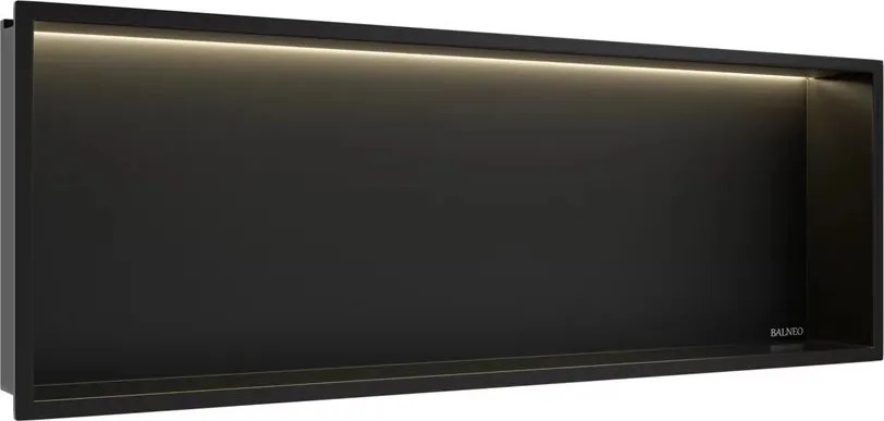 Raft incastrat dreptunghiular Balneo Wall-Box One LED cu rama 90x30x10 cm negru mat