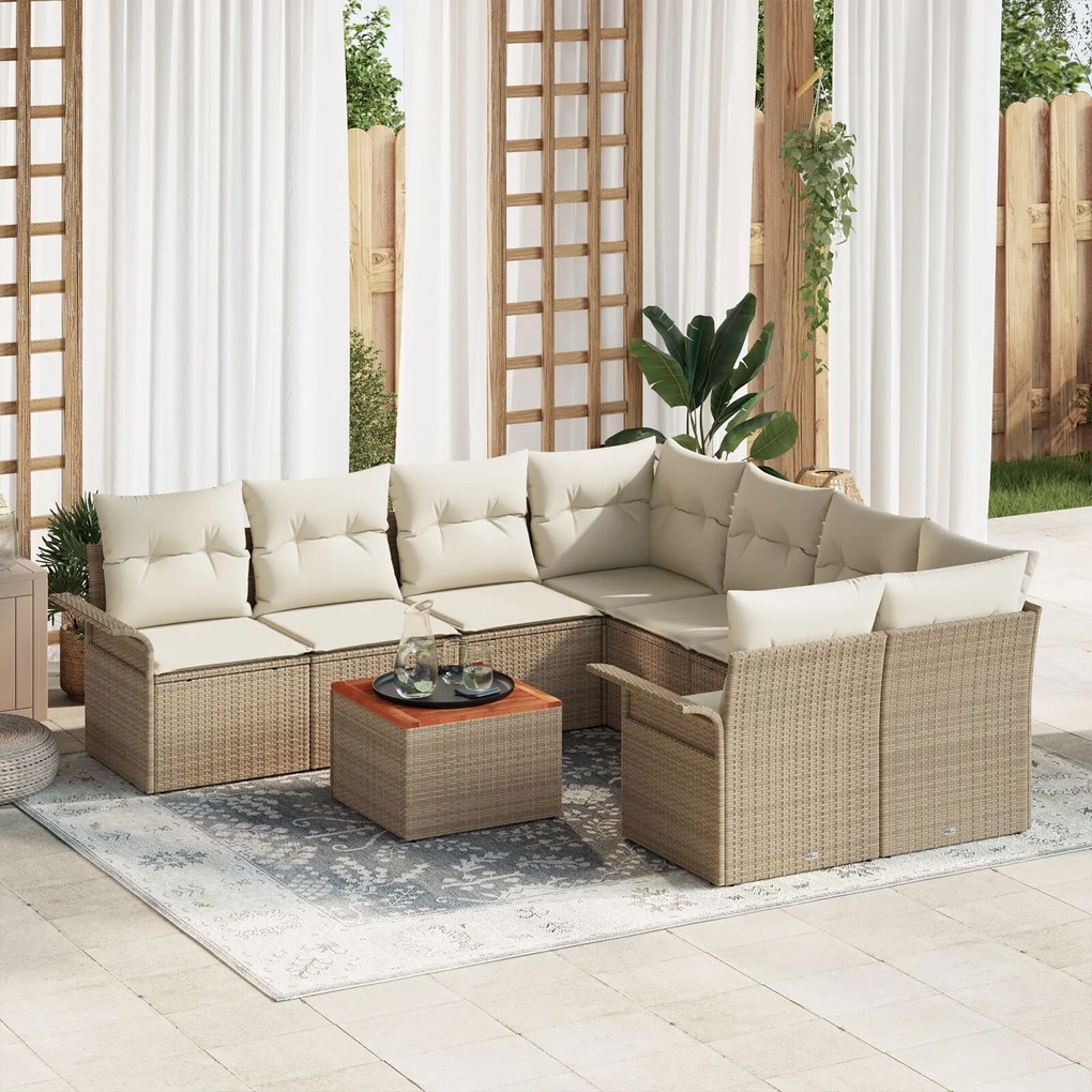 vidaXL Set de canapele pentru grădină 9 pcs Bej Rattan poli