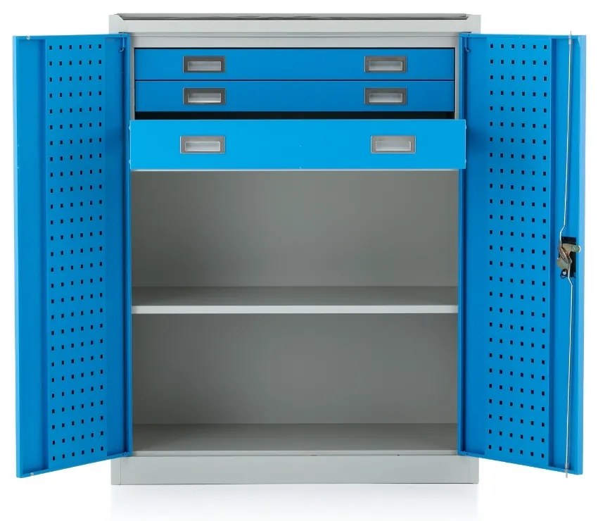 Cutie de scule metalica, 92 x 50 x 117 cm, incuietoare cu cilindru, albastru - ral 5012