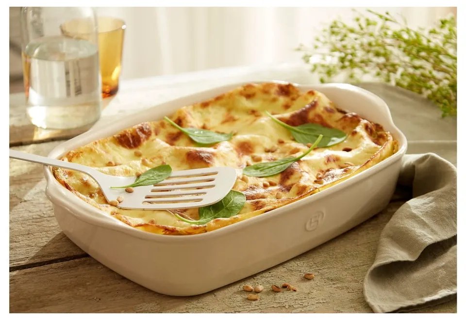 Vas dreptunghiular de ceramică pentru copt Emile Henry Ultime, 36,5 x 23,5 cm, crem