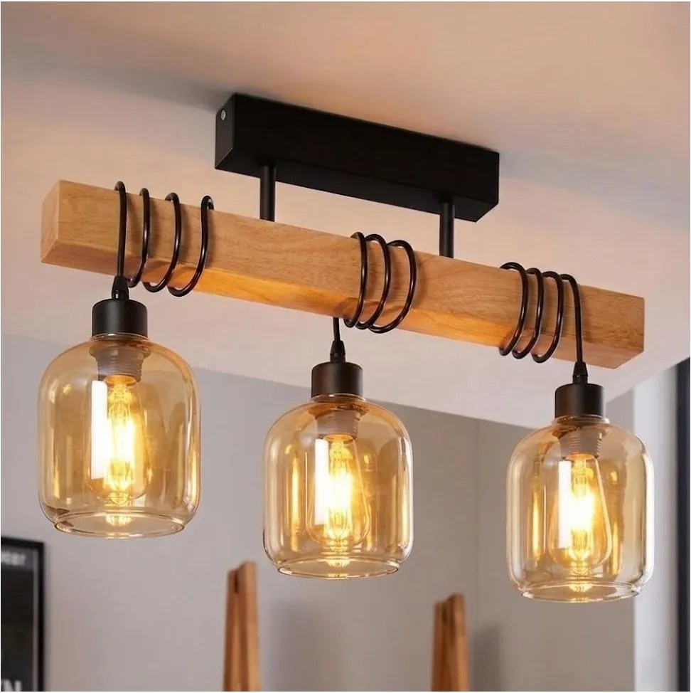 Brilagi - Lustră aplicată WOOD GLASS 3xE27/60W/230V pin/negru/maro fumuriu