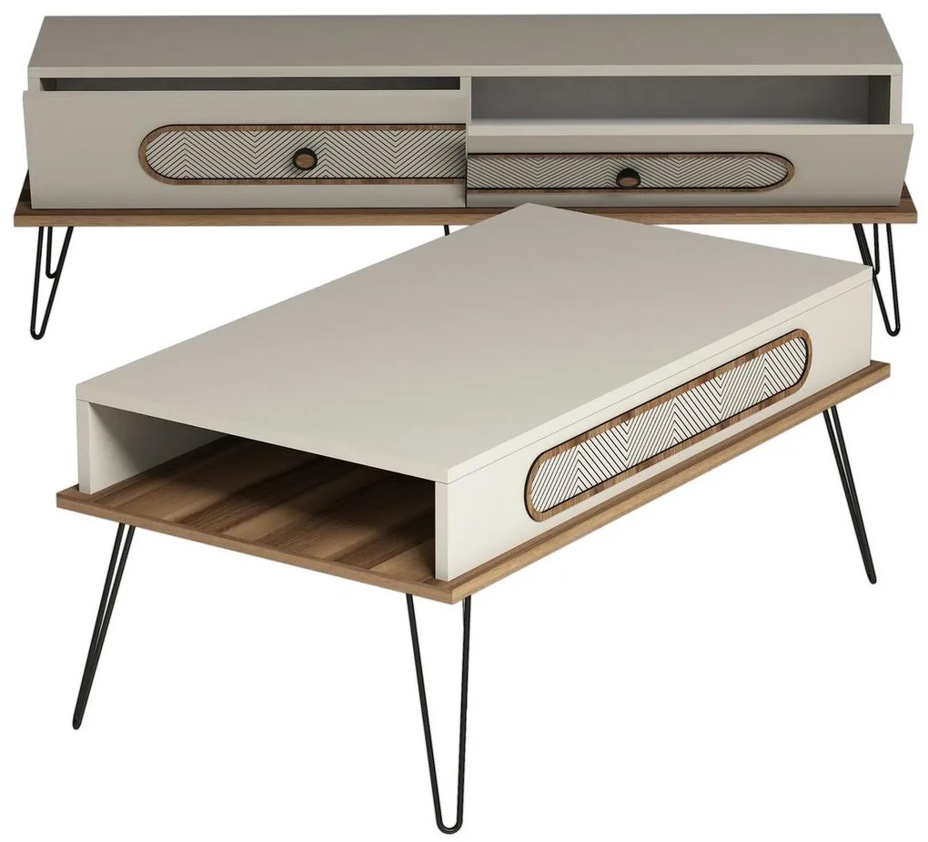 Set mobilier pentru living Biladi 2 (crem) . 1094087