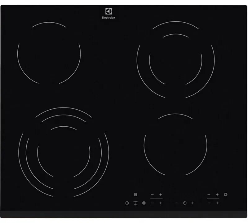 Plita vitroceramica electrica Electrolux EHF6343FOK, 6400W, 4 zone, 9 trepte, Stop & Go, Timer, Negru