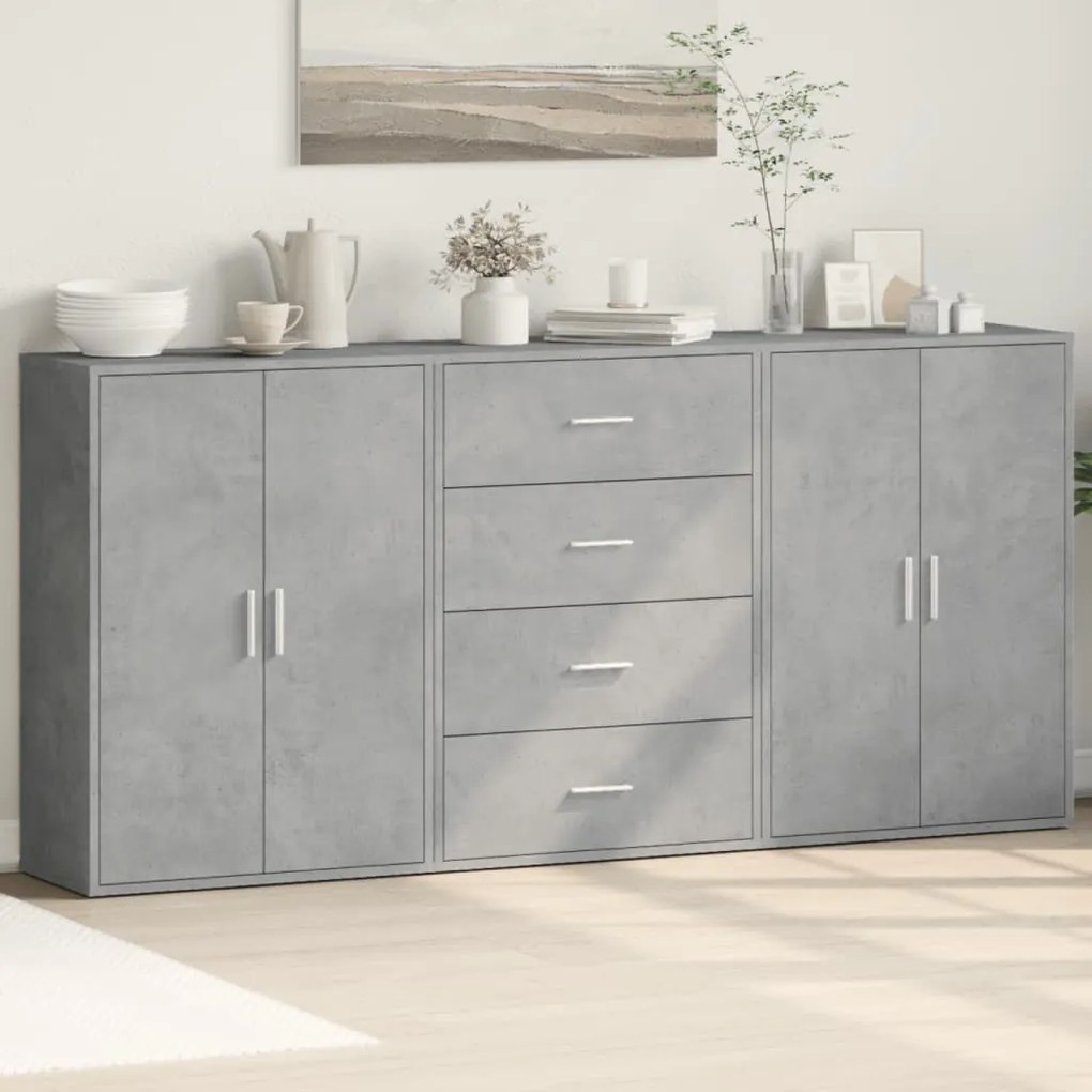 vidaXL Dulapuri, 3 buc., gri beton, 60x31x84 cm, lemn prelucrat