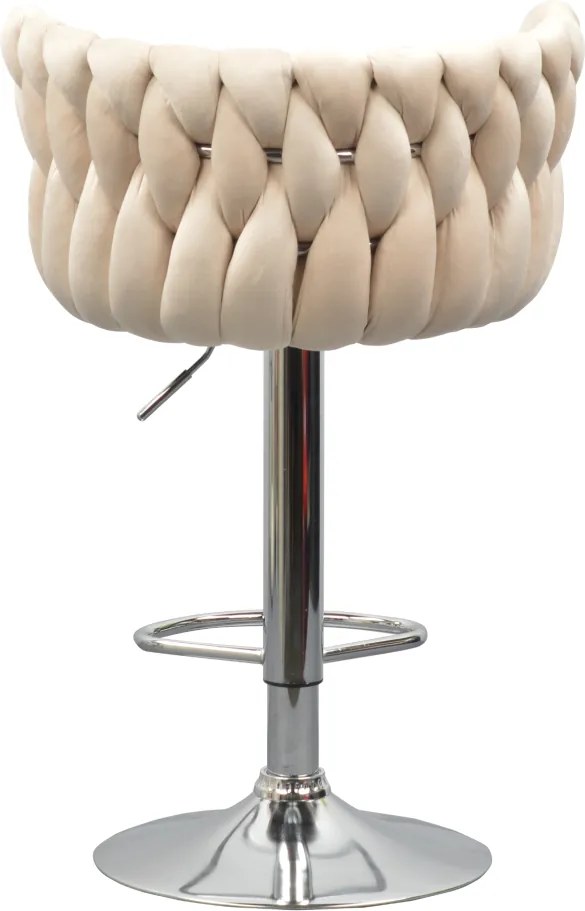 Scaun de bar de design, bej ţesătură Velvet/crom, BRIN