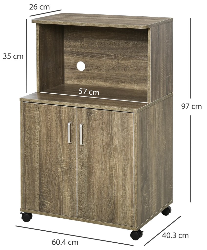 Mobilier Bucatarie cu 4 Roti, Dulapior cu Etajera din PAL, Lemn 60,4x40,3x97cm HOMCOM | Aosom Romania