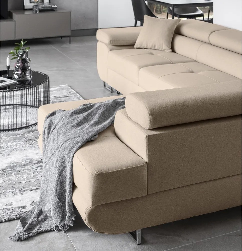 Colțar bej extensibil/cu spațiu de depozitare (cu colț pe partea dreaptă/în formă de ”L”) Anton – ELTAP