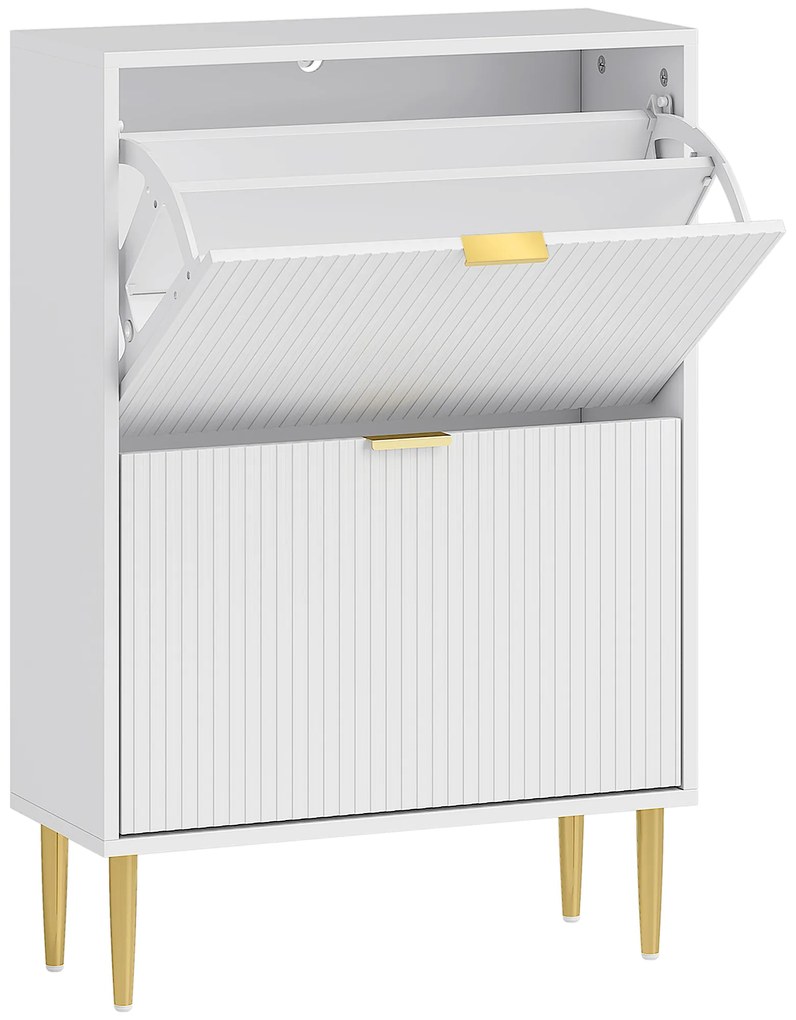 HOMCOM Dulap pentru pantofi pentru 12 perechi de pantofi cu 2 sertare rabatabile, Alb | Aosom Romania