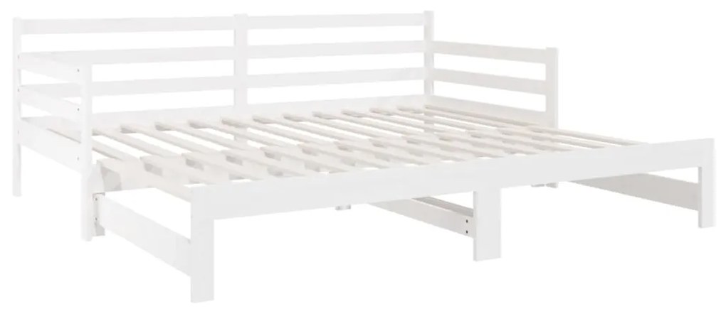 Pat de zi extensibil, alb, 2x(80x200) cm, lemn masiv de pin Alb