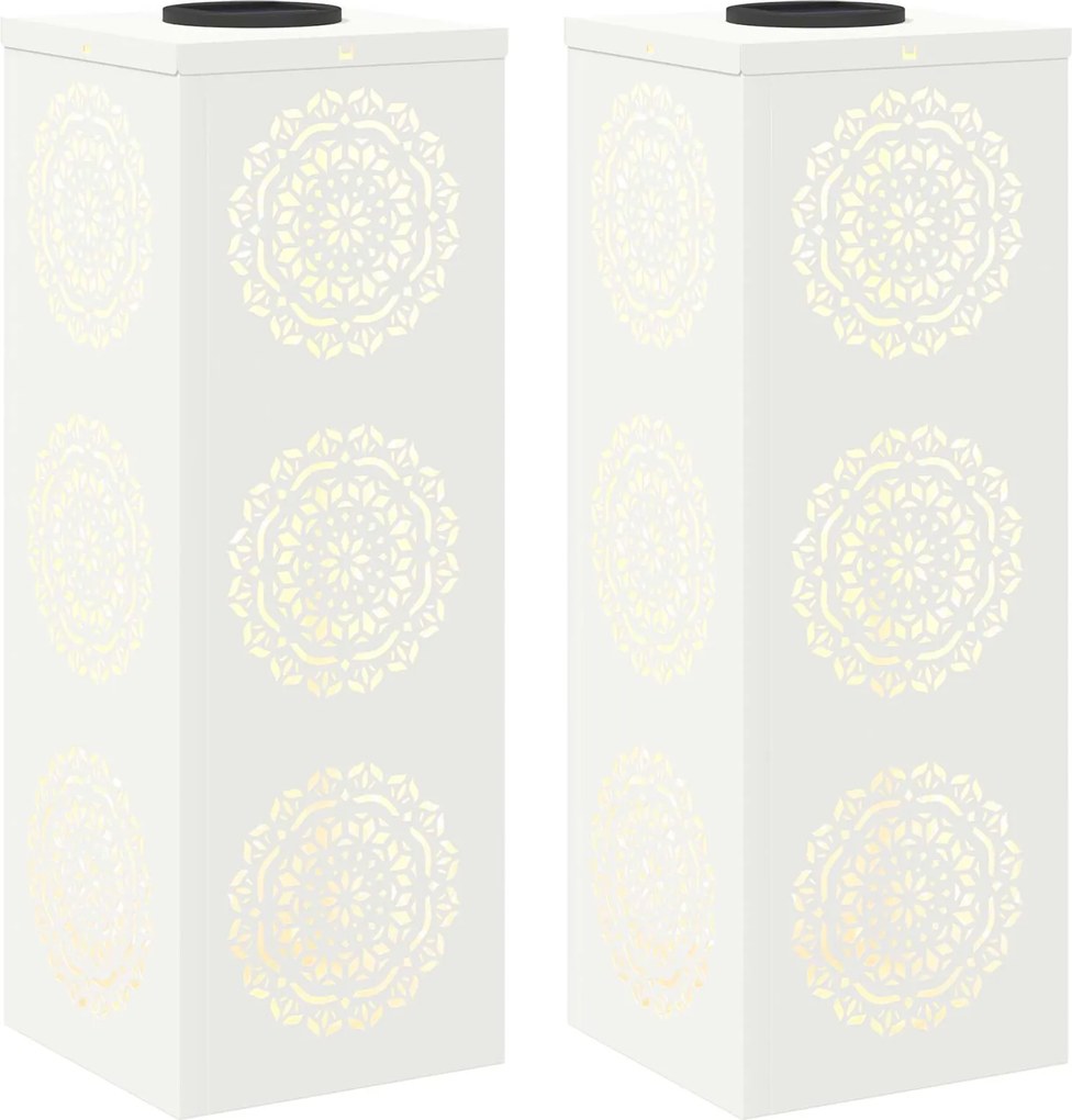 vidaXL Lumină LED Solară pentru Alei 2 pcs Alb Oțel laminat la rece