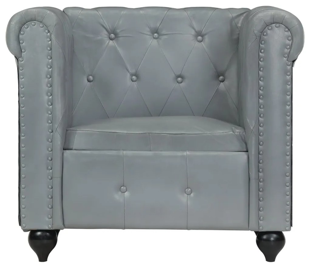 283755 vidaXL Fotoliu chesterfield, gri, piele naturală
