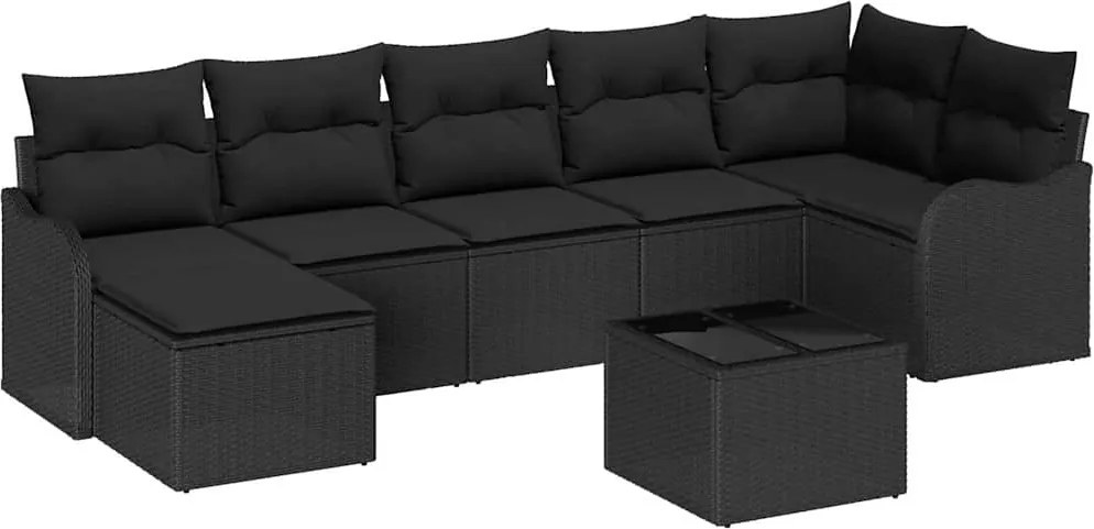 vidaXL Set de canapele pentru grădină cu pernă 8 pcs Negru Rattan poli