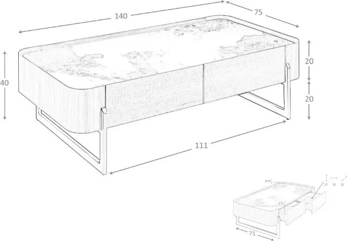 Masuta deosebita design LUX Walnut-Marble