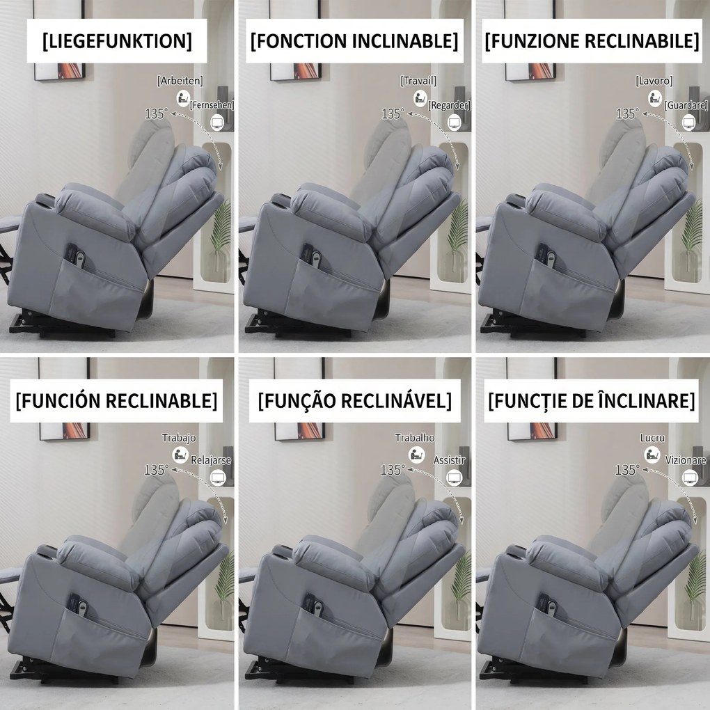 HOMCOM Fotoliu Electric Reglabil până la 135°, 8 Puncte de Masaj și Telecomandă, 88x99x106 cm, Gri | Aosom Romania