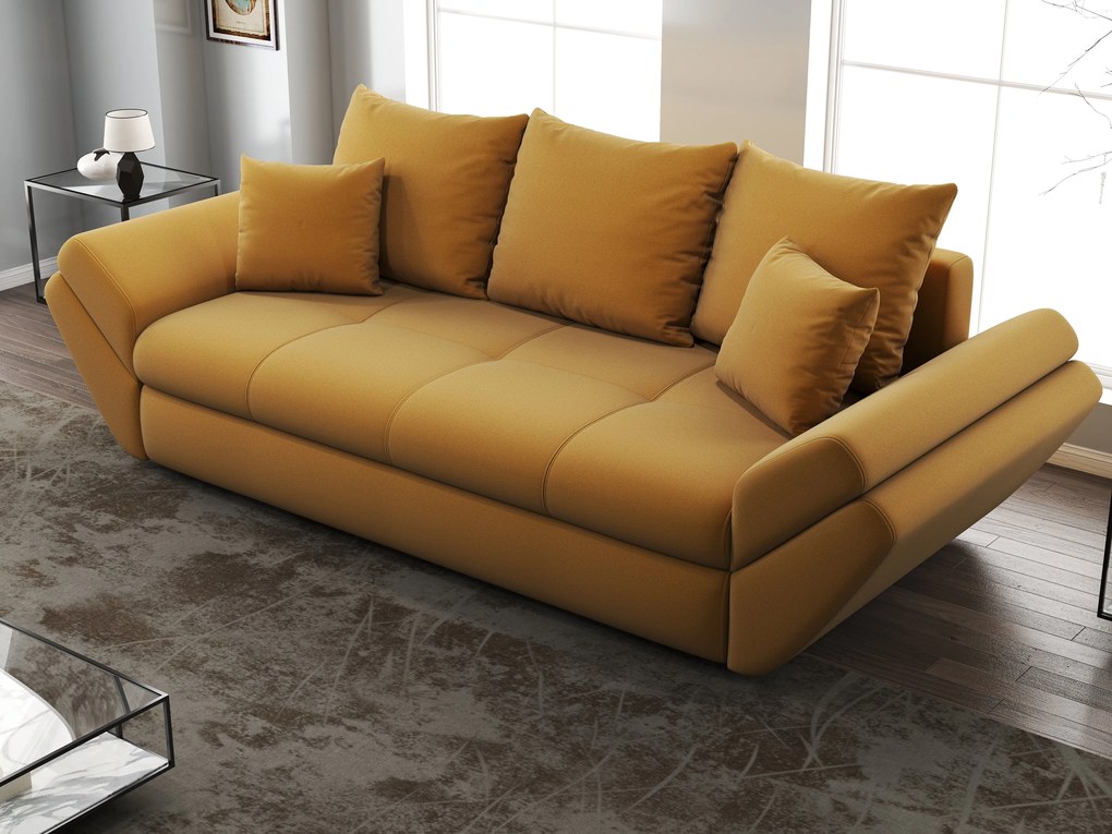 Canapea extensibilă dumonde cu ladă de depozitare si sezut confortabil din spuma high-density, Loana Royal Mustar 250x100 cm