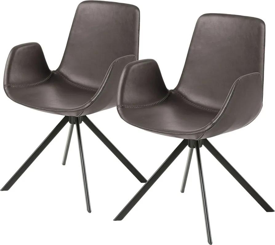 Set de 2 scaune Yasmin, imitatie piele/otel, maro inchis/negru