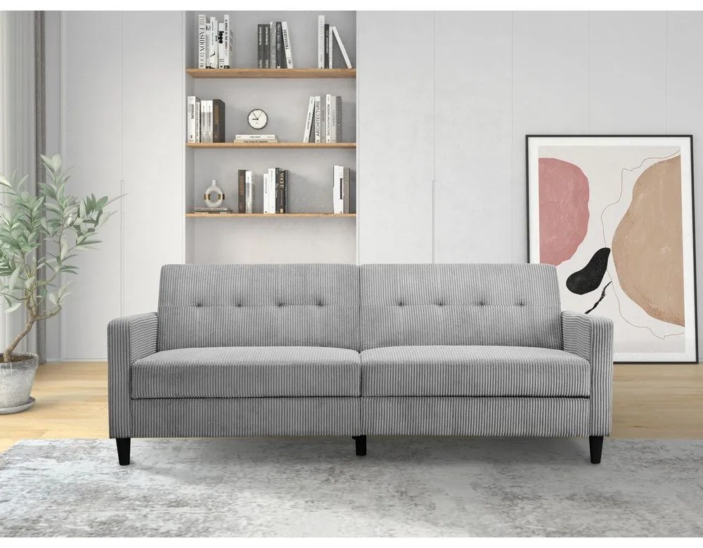 Canapea gri deschis extensibilă cu tapițerie din catifea reiată 82 cm Hartford – Støraa