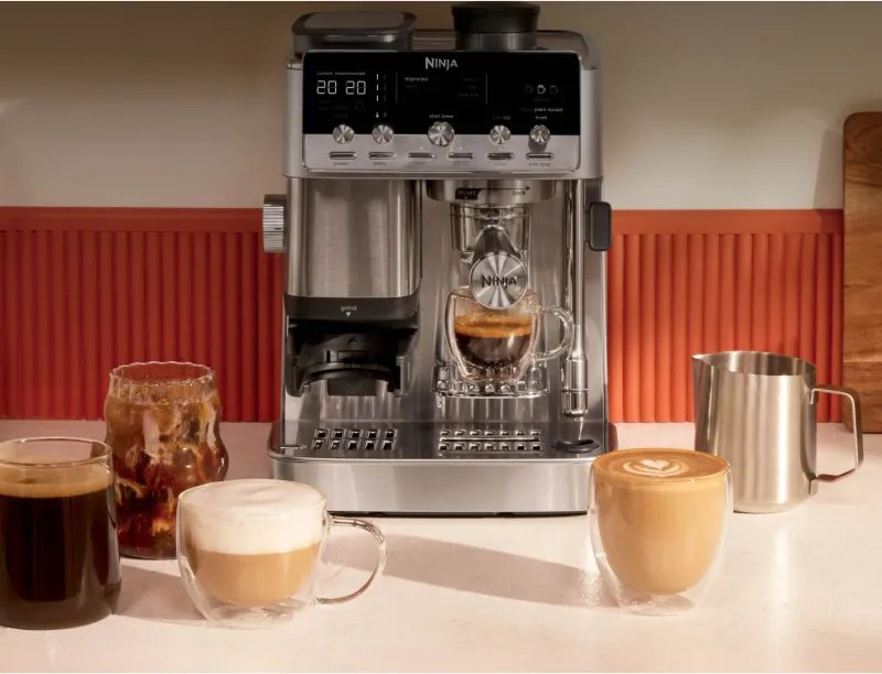Espressor manual cu rasnita Ninja Luxe Café Mini ES352EU, 1650 W, 9 bar, 250 g, 1,3 l, Barista Assist, 3 setari pentru spumare, 6 tipuri de espresso,Otel inoxidabil