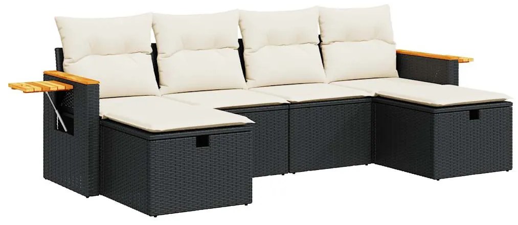 3325997 vidaXL Set mobilier de grădină cu perne, 6 piese, negru, poliratan