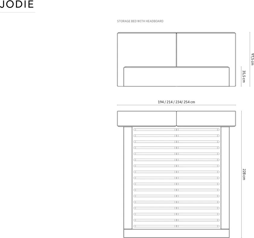 Pat tapitat cu tablie si lada depozitare, Jodie, Micadoni Home, BL, 180x200 cm, catifea, bej deschis