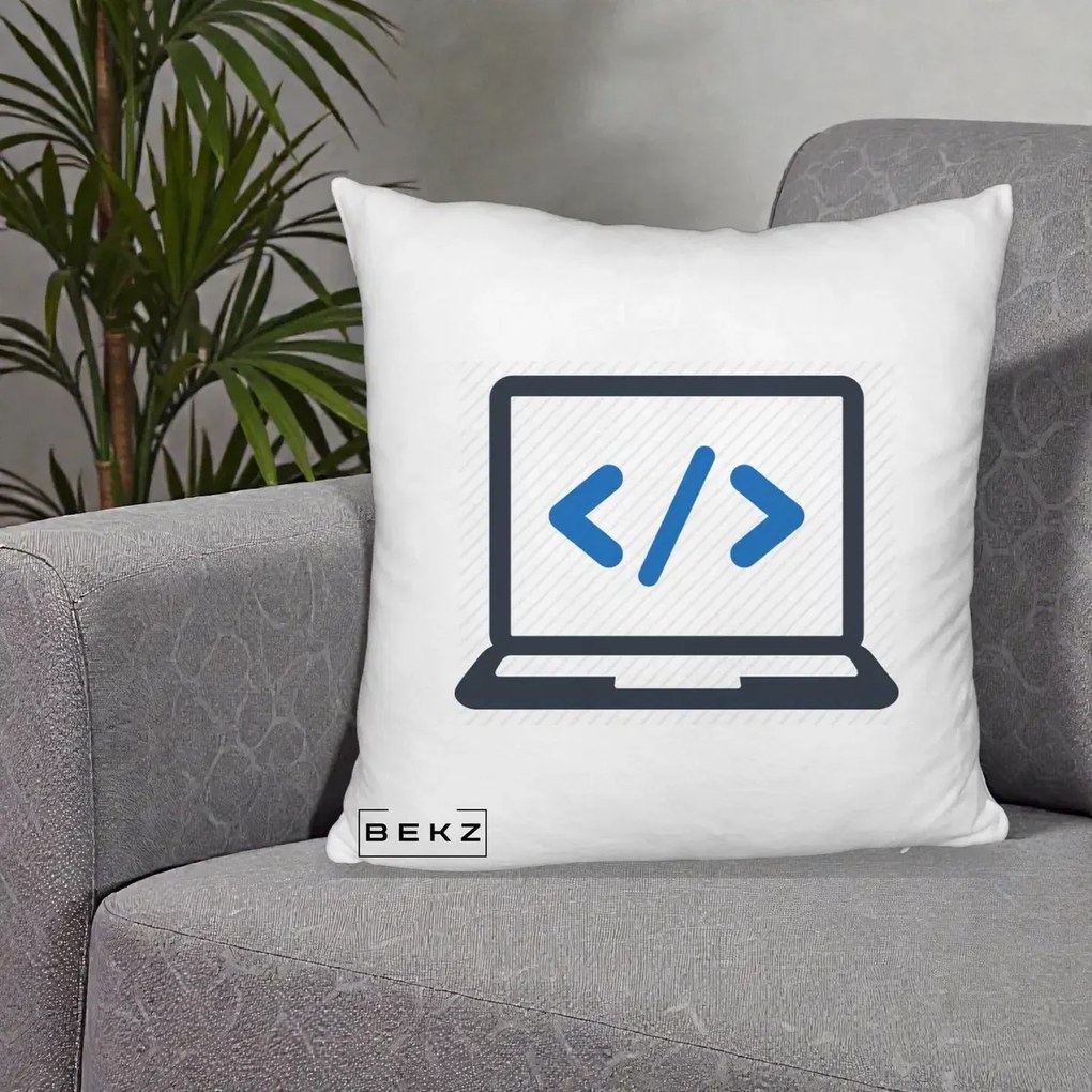 Perna Personalizata Laptop Cod HTML, 40x40 cm, Alb Pufos, Husa Detasabila, Perna Inclusa, BEKZ®