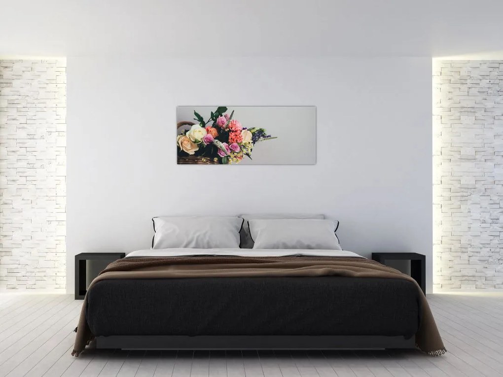Tablou cu coș și flori (120x50 cm)