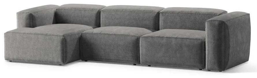 Colțar gri deschis cu tapițerie din catifea reiată (cu colț pe partea stângă/cu șezlong) Bergamo – Cosmopolitan Design