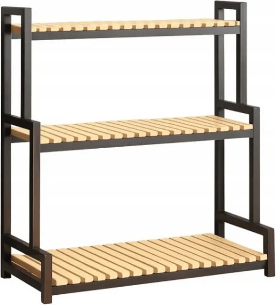 Suport pentru flori GREENY 3 rafturi 95x80 cm, negru / decor stejar