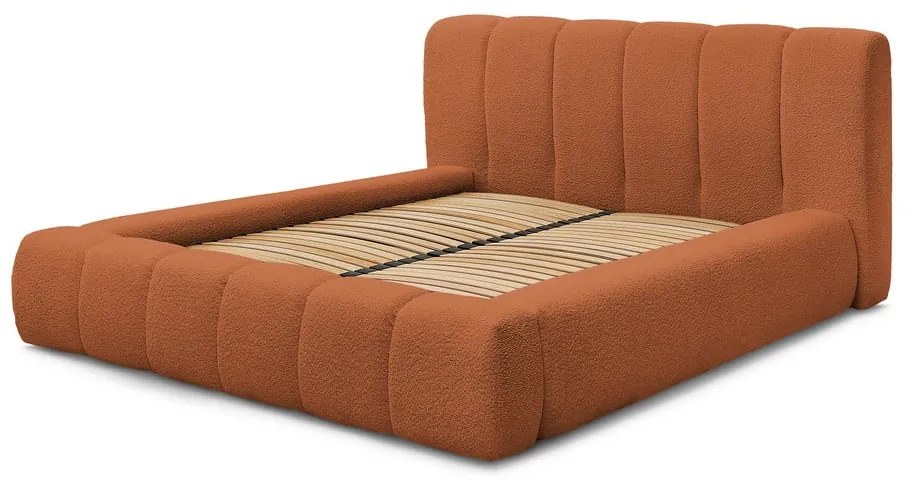 Pat matrimonial portocaliu tapițat cu spațiu de depozitare cu somieră 180x200 cm Denali – Bobochic Paris
