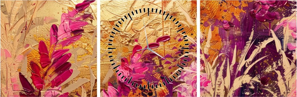 Tablou - Pictură abstractă de flori II. (cu ceas) (90x30 cm)