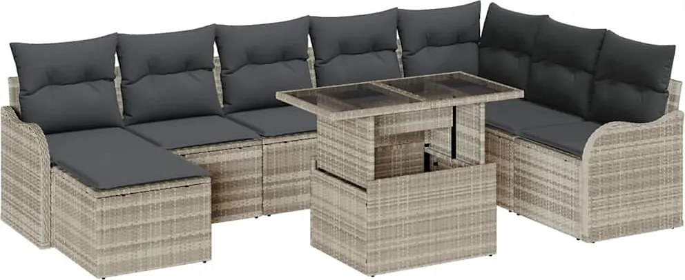 vidaXL Set de canapele pentru grădină 9 pcs Gri deschis Rattan poli