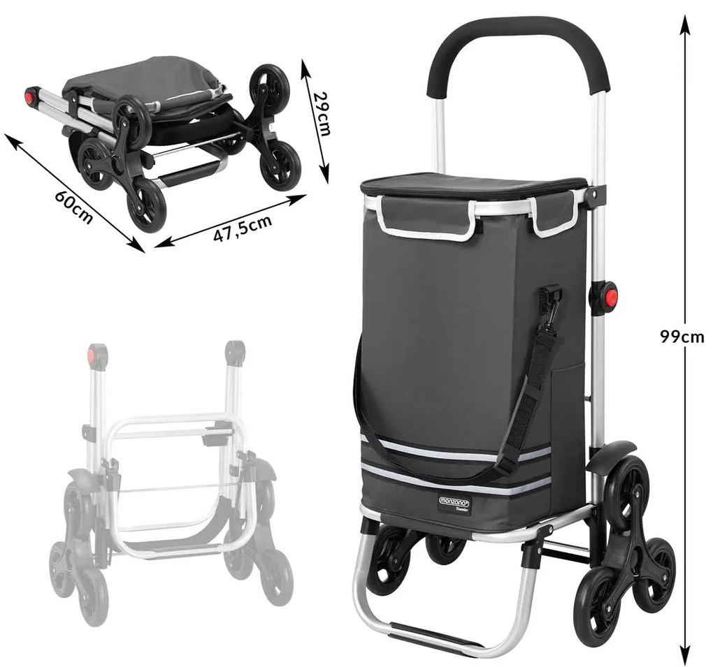 Carucior cumparaturi  Stairs Climber pliabil husa detasabila 3 roti  Metal/Poliester Gri