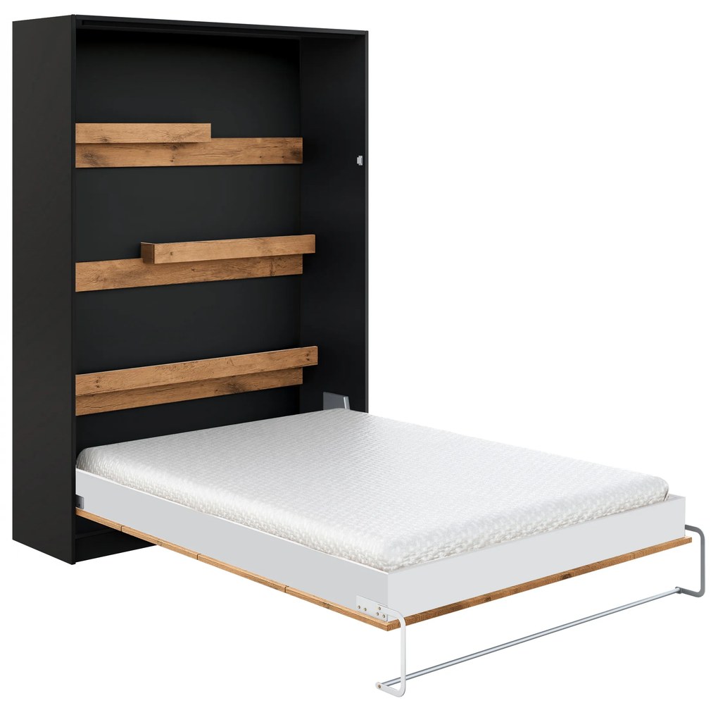 Pat rabatabil vertical Modern 160x200 - negru / stejar Lancelot