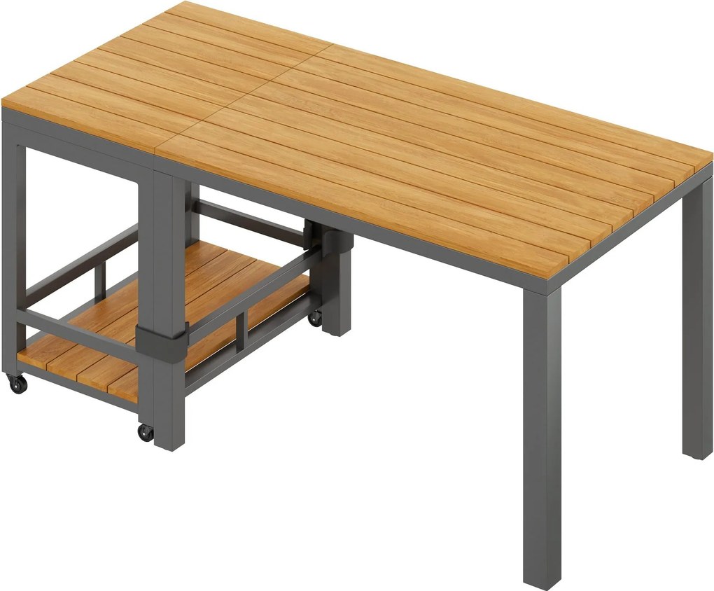 Set modern de canapea pentru exterior, masă detașabilă, cotiere împletite și perne groase de șezut, Gri+Culoare naturală