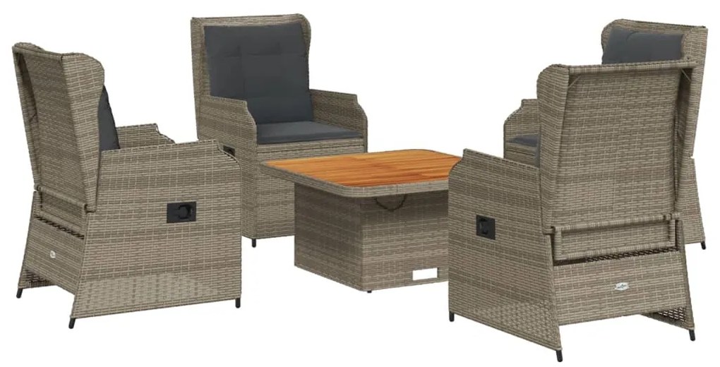 3262734 vidaXL Set mobilier de grădină cu perne, 5 piese, gri, poliratan