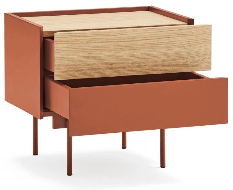 Noptieră cărămiziu-natural cu aspect de lemn de stejar Otto – Teulat