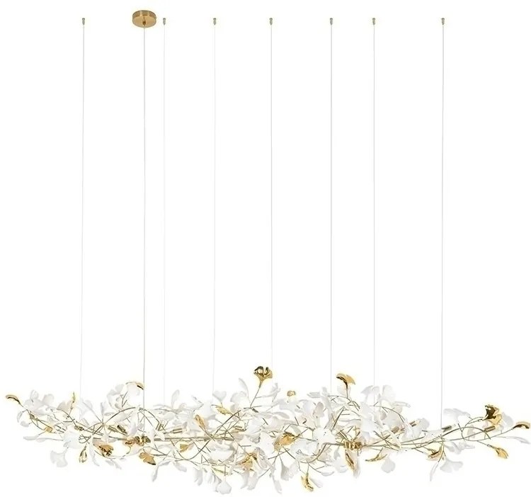 Lustra Suspendata, Metal Auriu, Petale Flori Albe, FLORA 250 PP