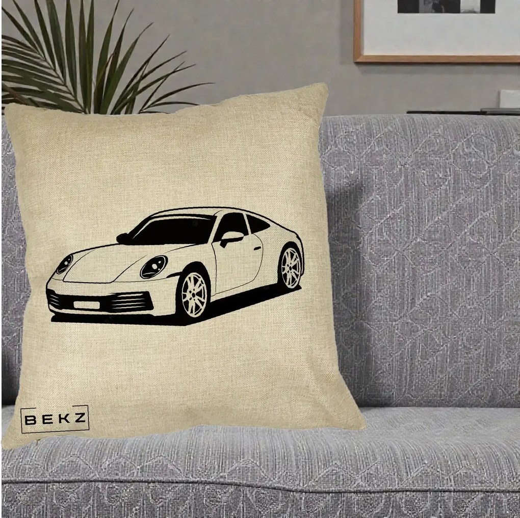 Perna Personalizata Porsche 911 Silueta, 40x40 cm, Crem, Husa Detasabila, Perna Inclusa, BEKZ®