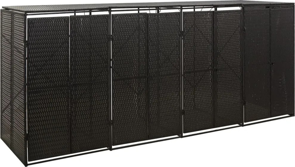 vidaXL Magazie de pubele cvadruplă, negru, 274x80x117 cm, poliratan
