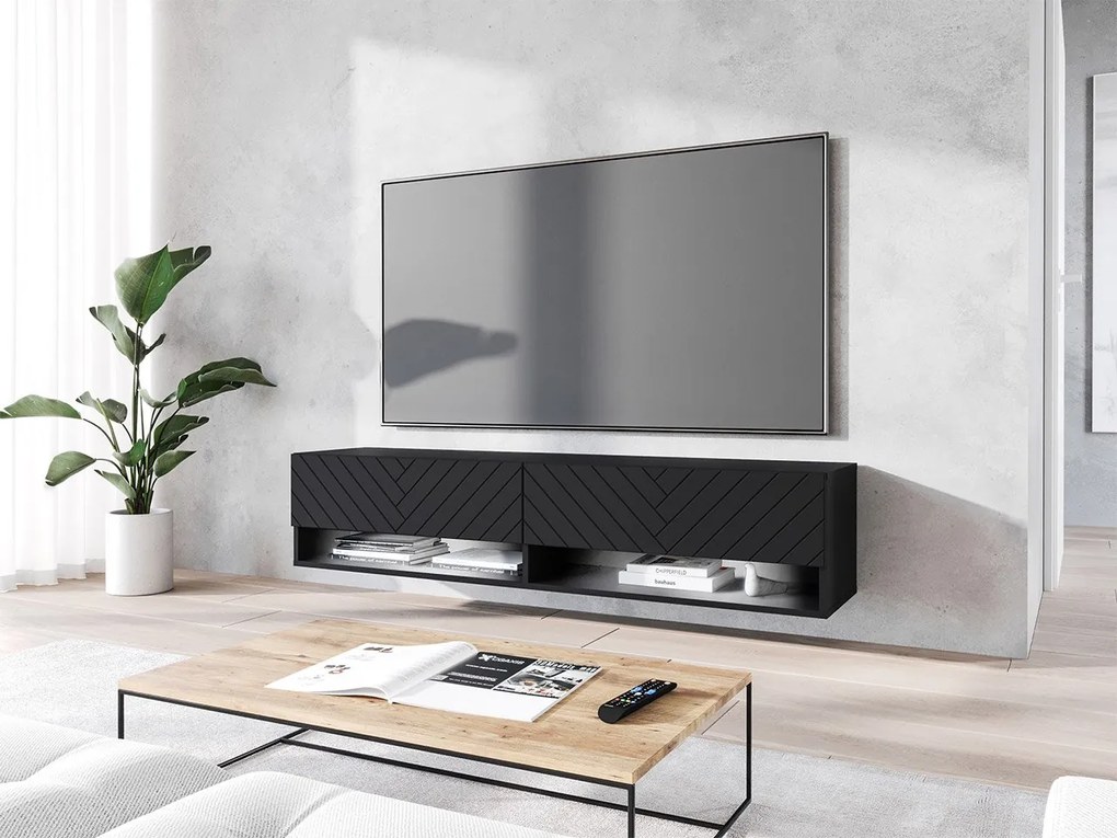 Dulap TV de perete Adenuk 140 MDF (Negru grafit + Negru) (cu iluminat LED RGB). 1106323