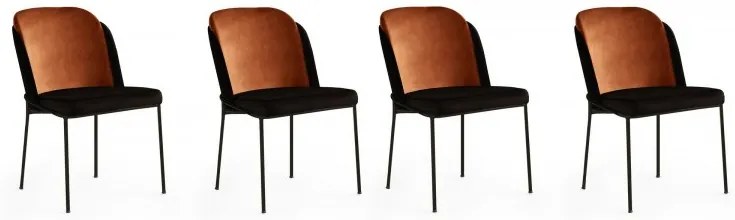 Set 4 scaune tapitate cu stofa si picioare metalice, DR - 147 V4 Velvet Caramiziu / Negru, l54xA55xH86 cm