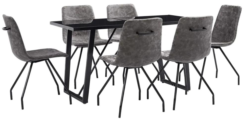 3050283 vidaXL Set mobilier de masă, 7 piese, maro închis, piele ecologică
